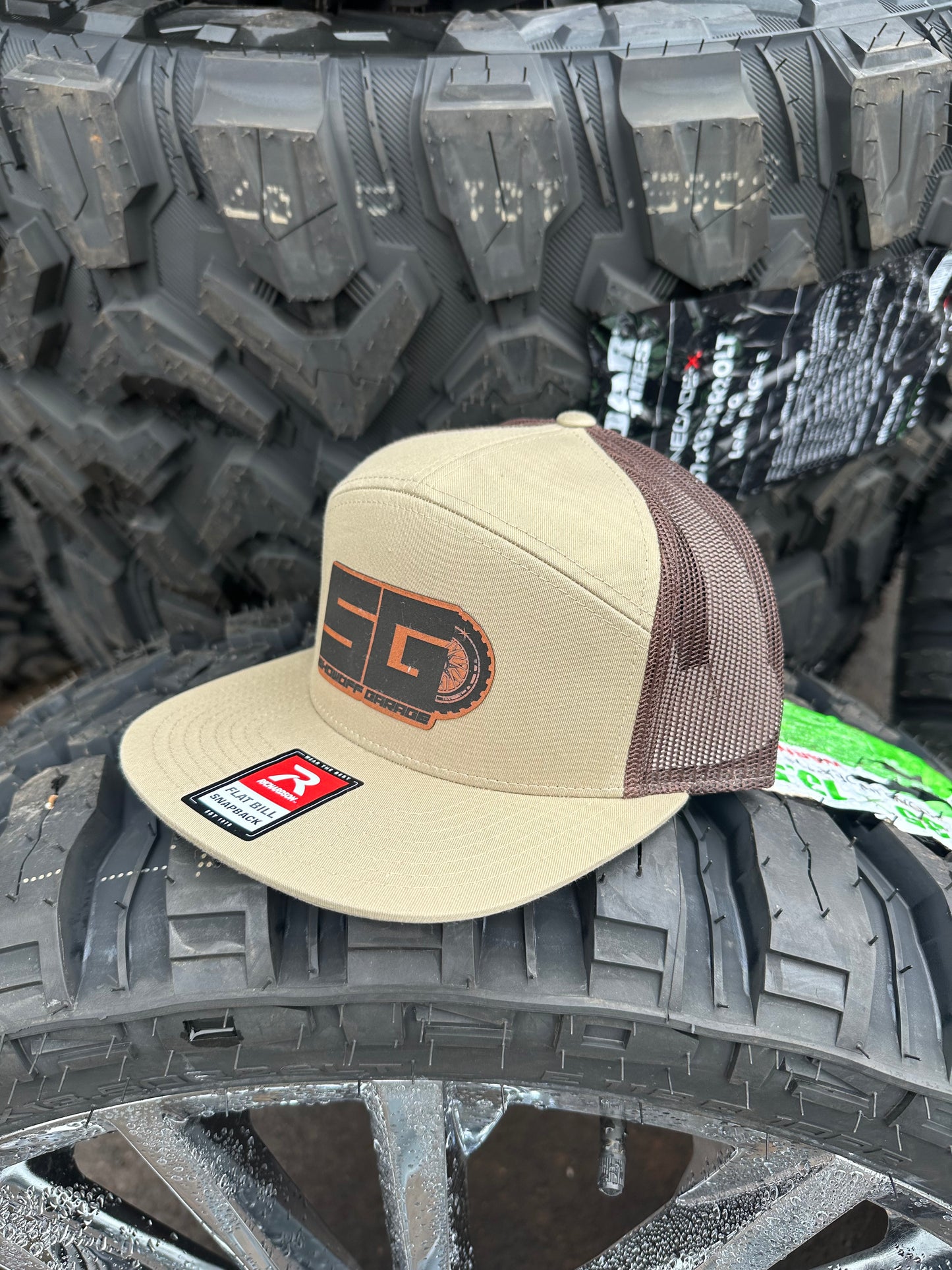 Tan/Cocoa Flatbill Snapback Leather Patch Hat