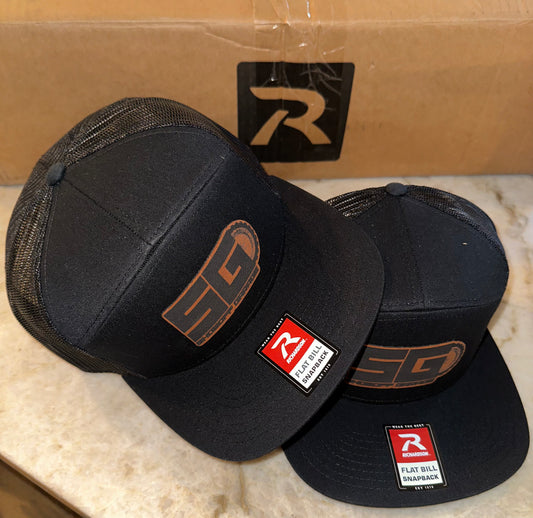 Black Flatbill Snapback Leather Patch Hat